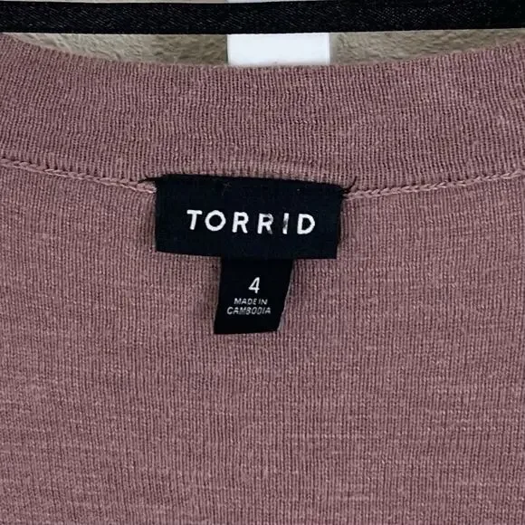 Torrid Slub Open Front Duster Cardigan Womens Plus Size 4 4X Rose Taupe Longline - Picture 5 of 6